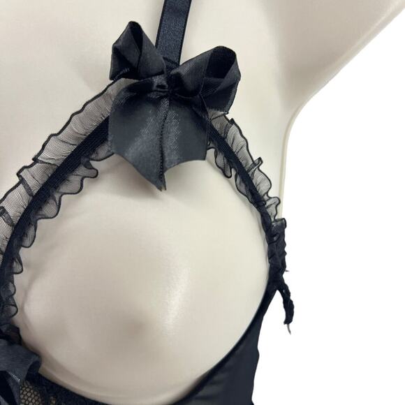 Black Lace Open Bra Open Crotch Sexy Lingerie Costume Lingerie Womens Size Small - Picture 2 of 7